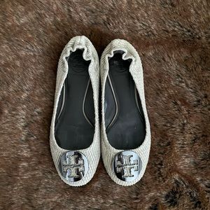 Tory Burch Reva Distressed Python Flats Size 7